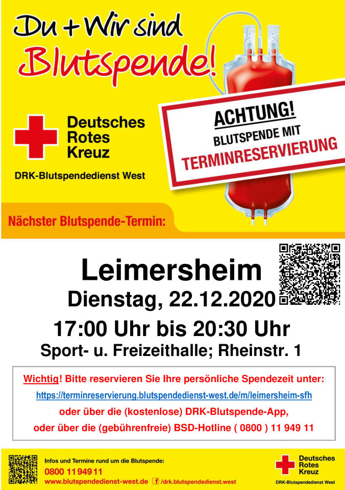 Blutspende Leimersheim am 22.12.2020